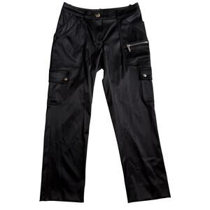 CELINE | Y2K Vintage Black Stretch Silk Satin Cargo Pants | Size 36 US Size 6